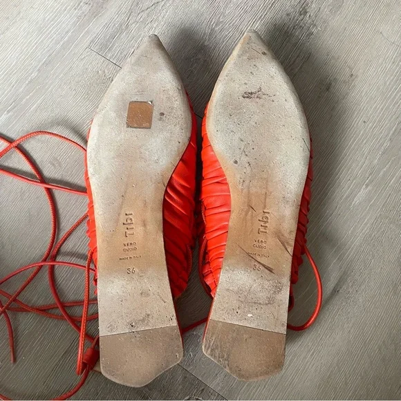 Tibi Sergei Flats Orange Red Lace Up Pointed Flat in Ruby - Picture 7 of 9